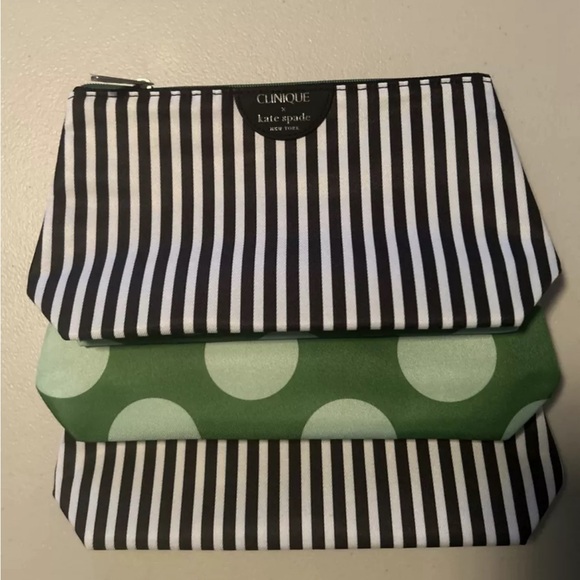 Kate Spade Clinique Cosmetics Makeup Bag- Stripes & Polka Dots Lot Of 3 - Picture 1 of 3